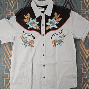 Men's Boozelele Floral Embroidered Casual Shirt - Light Blue and‎ Black